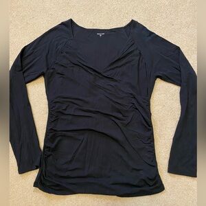 Garnet Hill Black Asymmetrical Fitted Blouse